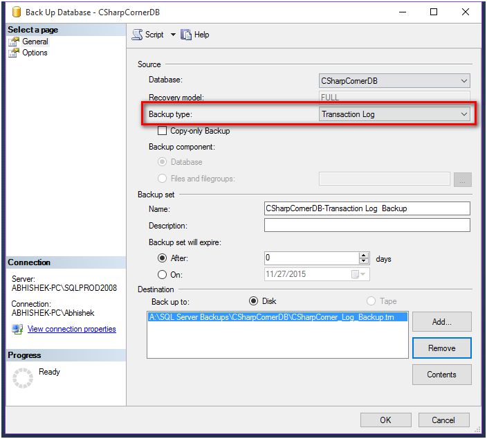 easily perform log backup